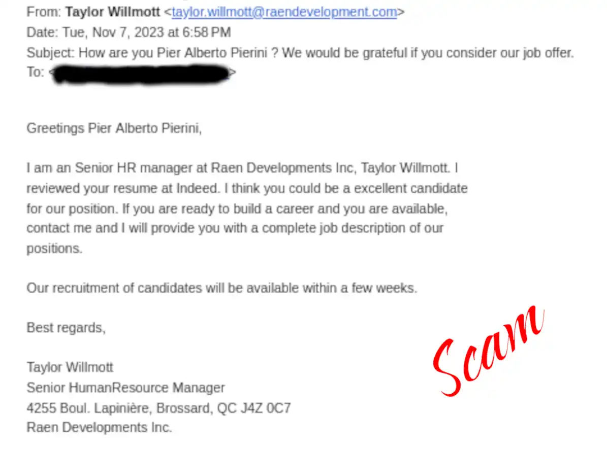 Beware of Job Offer Scams: An Example of an Email Scam Beware of Job Offer Scams: An Example of an Email Scam